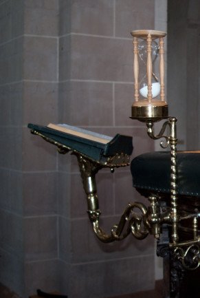 Pulpit with hourglass St. Peter's Church